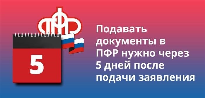 Необходимо представить все необходимые документы в Пенсионный фонд Российской Федерации в течение пяти дней после подачи заявления.