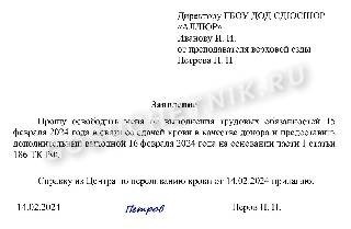 Пример формы заявления на отпуск в связи с добровольной сдачей крови на основании документа о донорстве