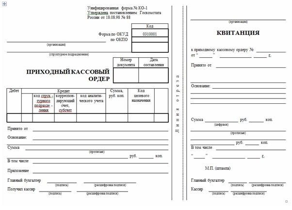 Как происходит заполнение приходного кассового ордера (ПКО)?